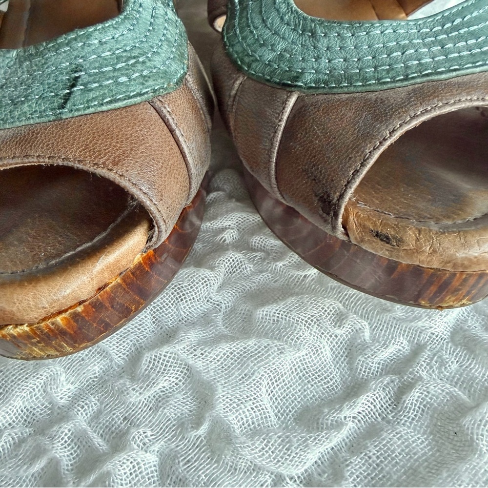 Miz Mooz Petra Leather Platform Heels Wood Sculpted Boho Size 8 - Picture 7 of 11